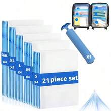 Grup Erik 21件多尺寸真空壓縮袋(4件30x40cm、4件35x40cm、4件40x50cm、4件40x60cm、4件50x70cm)附攜帶式手壓幫浦,氣密省空間收納袋,旅行必備,適用行李箱、背包、露營旅行、衣櫥居家收納 - 彩色 - 查看 11