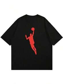 ‌ Camiseta de Manga Corta Holgada Casual Versátil con Estampado de Baloncesto Divertido, Ideal para Vacaciones, Trabajo y Uso Diario100% Cotton - Negro 12 - Ver 3