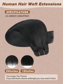 YILITE 22 Inch 100g Jet Black Color #1 Human Hair Weft Sew In Hair Extensions Real Human Hair Hand Tied Hair Extensions Thick Add Volume - S1 - View 5