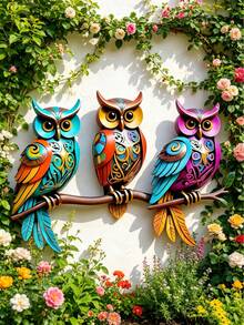 1 件 2D 平面波西米亚风格金属猫头鹰墙饰（30 厘米），适用于客厅、卧室、书房、阳台、花园、庭院和户外围栏装饰，是一款多功能墙面艺术品，可让您的墙面更加有趣，也是馈赠亲朋好友的小礼物。 - A - 查看 2
