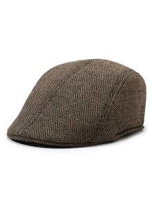 1pc Unisex Retro Fishbone Pattern Newsboy Cap, Classic Silhouette Wool Blend Newsboy Hat, Suitable For All Seasons - Style 1 - View 4