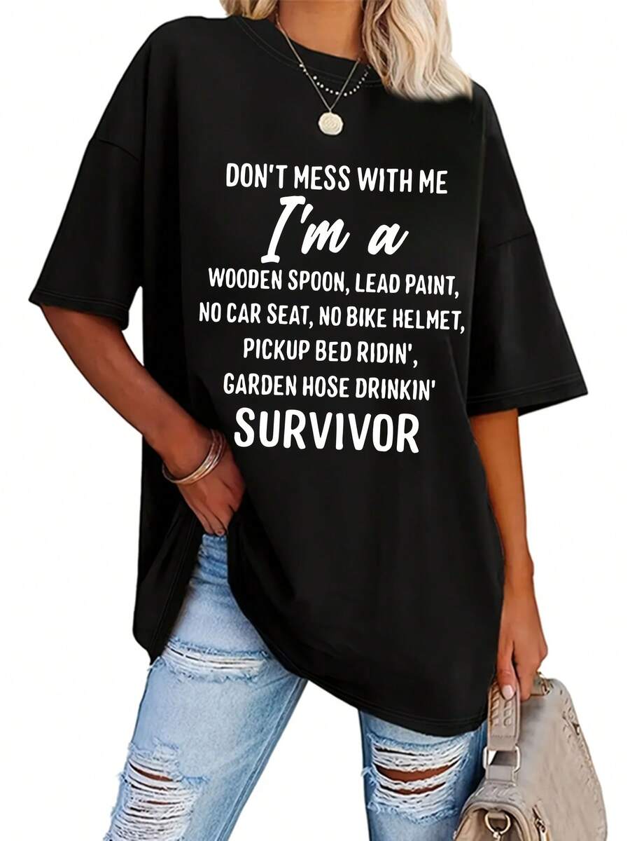 Nueva Camiseta de Verano para Mujer con Cuello Redondo, Top Básico Casual de Color Sólido Simple - Negro - Ver 1