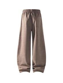 1pc Brown Faux Linen Textured Men's Long Pants, Men's Textured Wide Leg Long Pants, Men's Pants, Lightweight Breathable Fabric Loose Casual Fit, Vacation Style, Summer Beach Men's Casual Pants, Machine Washable, Suitable For Daily, Vacation, Beach And Multiple Occasions - Coffee Brown - View 7
