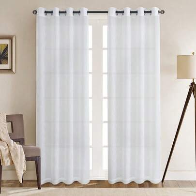 2PCS  Rod Pocket Type Tulle Sheer Voile With Window Curtains For Home Window Sliding Door Easy To Hang