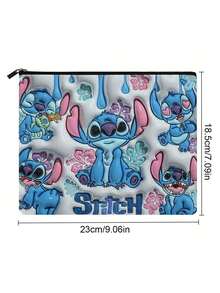 1 個 Disney Stitch 化妝包 - 女用輕量多功能拉鍊化妝袋，耐用聚酯纖維材質，可愛卡通設計大容量手提收納袋，化妝整理包，旅行包 - 字母A - 查看 7