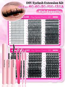 Eimny 450 piezas Kit de extensión de pestañas DIY - 4 estilos de pestañas en racimo de dibujos animados y ojos de gato | Pestañas individuales D-Curl de 10-16 mm | Pestañas postizas esponjosas y segmentadas 3D | Set profesional reutilizable de racimos de pestañas, adecuado para uso diario, citas y fiestas - Multicolor - Ver 16