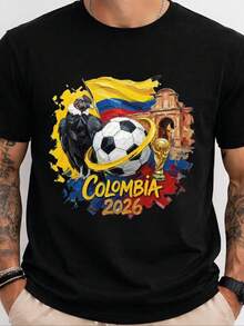 Colombia 2026 World Cup Shirt Soccer T Shirt Colombian Flag Football Tee Futbol Jersey Gift For Men Women Unisex Graphic Tee Fan Shirt,Camisas Hombre - 黑色 - 查看 1