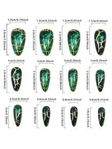 Móng giả màu xanh lá cây dáng hạnh nhân cỡ trung bình, móng giả acrylic màu xanh đậm vân đá mùa hè, móng giả dán phủ toàn bộ, có thể tái sử dụng, dành cho nữ, 24 chiếc. - Nhiều màu - Xem 4