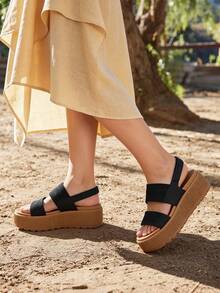 Women's Fashionable Platform Sandals, Casual Elegant Water Sandals, Open Toe Comfortable & Lightweight. Soft Insole & Antislip, Suitable For Commuting, Vacation, Waterproof Summer Beach Walking New Arrival Sandals - 黑棕色 - 查看 3