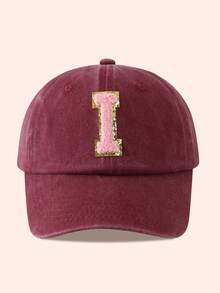 1pc Kids Burgundy Letter Baseball Cap, Sun Hat For Boys And Girls, Suitable For Outdoor And Daily Use - Pink Gold Label - Wine Red Washable Cap - View 44