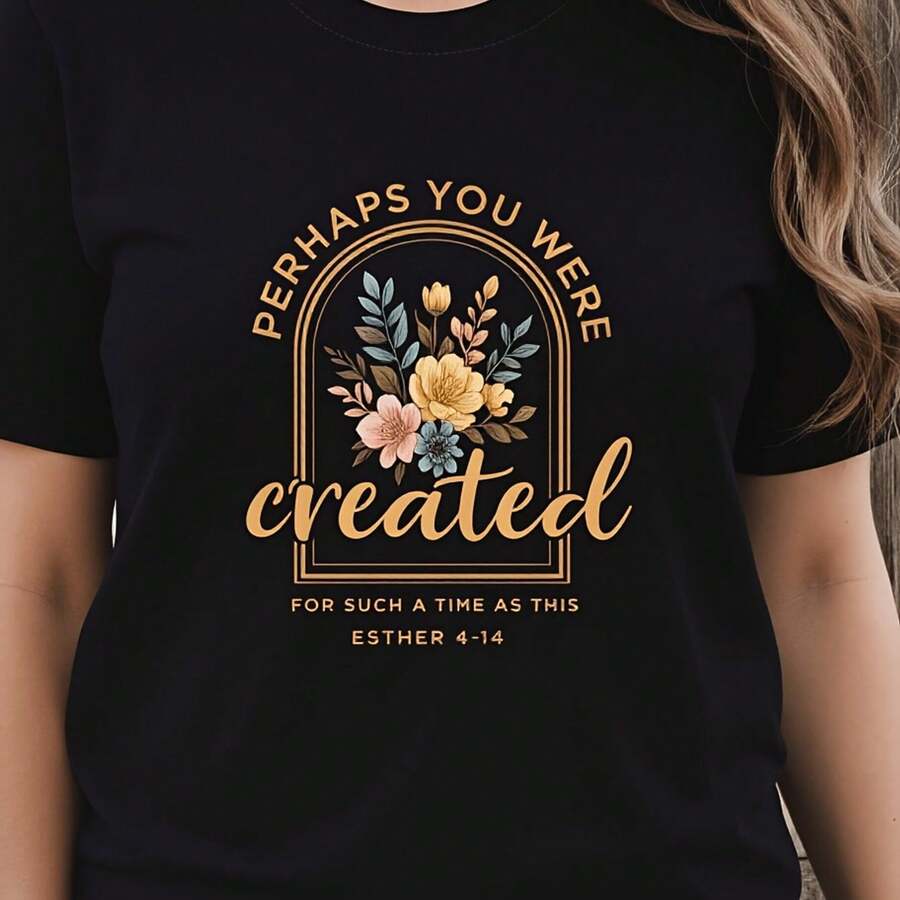 Women's T-Shirt With Sparkling Golden Cherry Design - Hitam - View 1