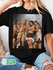 K-Pop Girl Group Live Performance Photo Tee, Black Cotton T-Shirt, Fan Merch - 黑色 - 查看 6