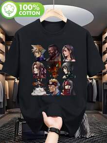 2026 New High Quality Official FF7 Casual Fashion T-Shirt With VII Character Design, Featuring Cloud, Cid, Tifa, Yuffie, Seifer, Roxas And Kefka. - High-End Unisex T-Shirt, G-Bike Design, Loose Fit, Breathable And Soft, For Men's Daily Wear, Sporty Style. Style, Outdoor Activities, Street Style, Fashionable Fashion, Attractive Climate Summer Clothes Casual Wear Party Set, Perfect For Vacation & Playtime, Great. For Party & Family Vacation, Perfect For Daily Clothing Set & Gift, - 黑色 - 查看 1