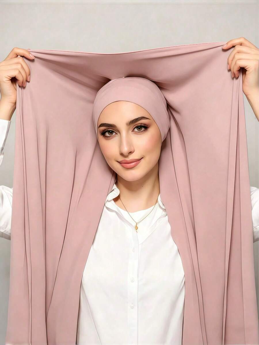 1 pieza Hiyab instantáneo de gasa 3 en 1 con imán incorporado y gorro interno/Hiyab instantáneo de una sola pieza - Sin necesidad de alfileres, ajuste antideslizante, uso rápido