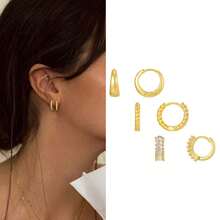 3 Pairs Earrings Set Minimalist Hoop Earrings For Women Dainty Stackable Huggie Earrings Everyday Jewelry - TZ534 - View 1