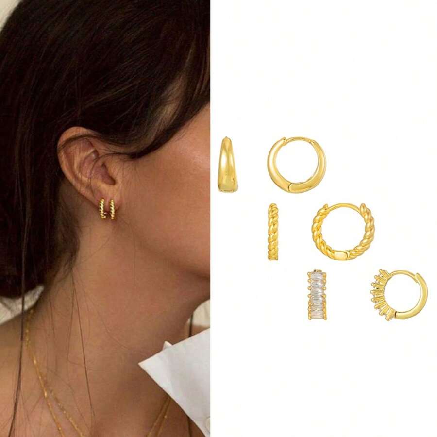 3 Pairs Earrings Set Minimalist Hoop Earrings For Women Dainty Stackable Huggie Earrings Everyday Jewelry - TZ534 - View 1