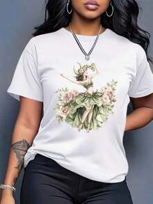 1 Piece Casual Fashion Loose Fit T-Shirt For Men And Women With Vintage Print For Women - XHON Casual Urban Style Top Versatile, Easy To Match, For Daily Wear, Street Style, Holiday Wear, Weekend Wear. - 白色的 - 查看 2