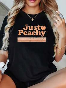 1 Women's Alphabet Print T-Shirt, Plus Size, Fun, Graphic, Short Sleeve, Novelty, 100% Polyester, Round Neck, Casual, 220g - Unisex, Suitable For Casual Daily Outings, Short Sleeve Summer T-Shirt, Retro Y2K Print T-Shirt. - 黑色 - 查看 6