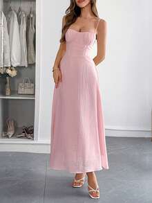 New Spring-Summer Maxi Dress For Women, Casual Holiday Style, Thin Straps, Fitted Cut, Flattering Design, Cool, Perfect For Vacation, Beach, Walks And Day Looks - 粉色 - View 1