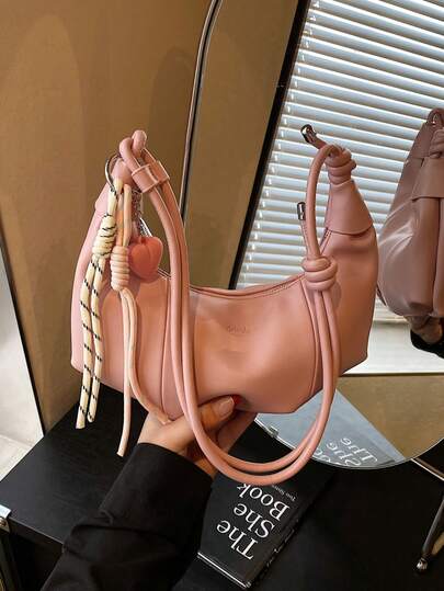 Túi đeo vai Hobo tối giản màu trơn bằng da mềm, kiểu dáng ngọt ngào và cá tính với charm thắt nút, túi đeo chéo thoải mái, túi đựng đồ rộng rãi tiện dụng, túi xách hàng ngày dễ thương đa năng dành cho nữ.