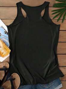 LUNE Camiseta de tirantes ajustada con estampado de corazón para mujer, adecuada para primavera/verano, casual - Negro - Ver 2