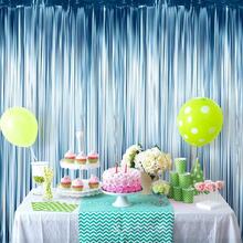 3pcs Light Green, Gold, Blue And Silver Foil Texture Curtains, Elegant And Unique, Suitable For Halloween, Christmas, Wedding, Birthday Party Backdrop And Photo Booth Decoration - Multicolor - View 4