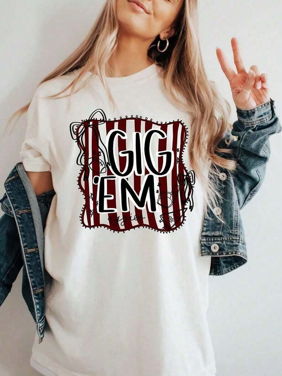 Texas A&M Aggies, Camiseta de Fútbol Americano Gig Em, TAMU, Diseño de Camiseta Aggies, Camiseta de Manga Corta de Algodón Blanco Es El Mejor Regalo Para, Mejores Amigos, Familiares, Para Que Se Sientan Frescos y Cómodos En Verano, Algodón Puro - Blanco - Ver 1