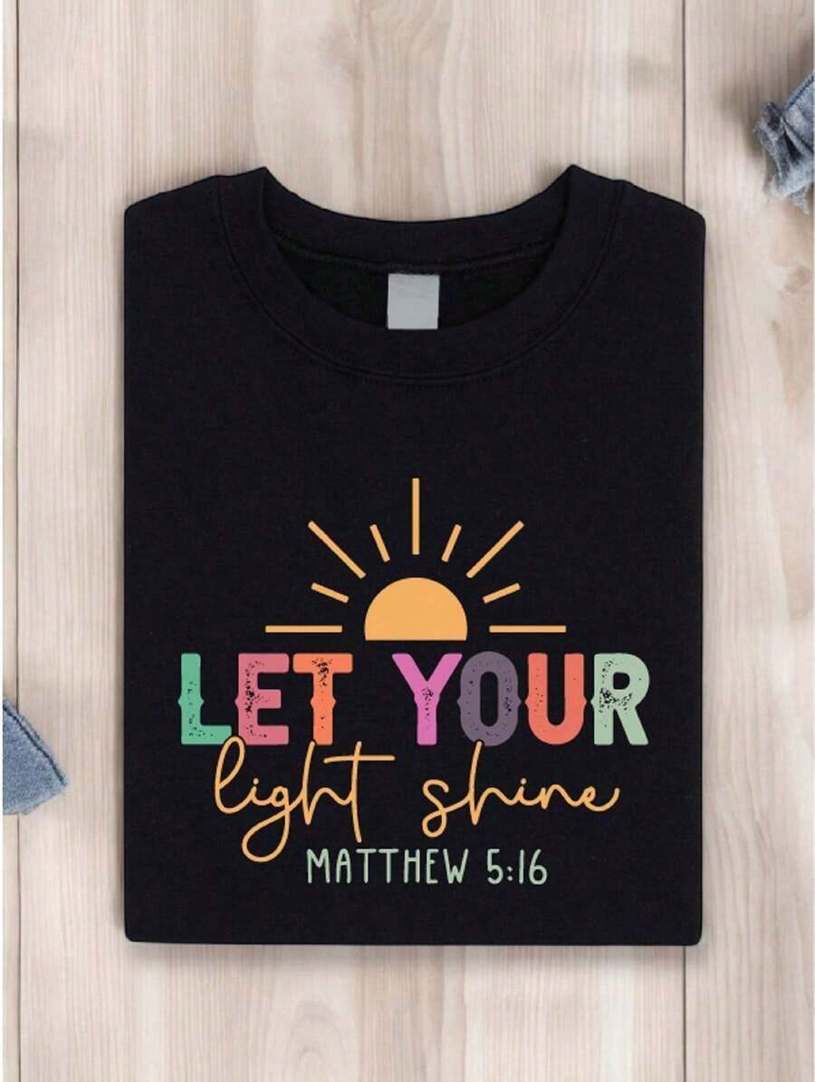 Let Your Light Shine T-Shirt, Christian T-Shirt, Jesus T-Shirt, Church T-Shirts, Religious T-Shirts, Inspirational T-Shirts, Bible Verse Faith EW-1545 - 黑色 - 查看 1