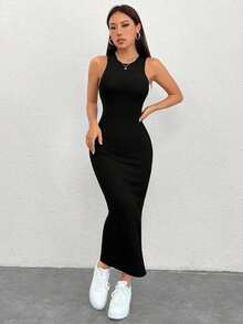 PETITE Vestido Para Mujer De Cuello Redondo Sin Mangas - Negro - Ver 9