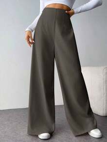 es texturizados de cintura alta y pierna ancha, casuales y elegantes, para volver a la escuela y al trabajo, para mujer - Gris Oscuro - Ver 5