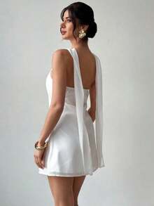 Elegante y delicado vestido camisero con decoración metálica y espalda descubierta, ropa de verano, ropa de playa, ropa de resort, ropa de resort bohemia y tropical, atuendo para conciertos, fiestas rave, festivales de música country, elegante atuendo para citas nocturnas, vestido de verano para mujer, vestido para té de la tarde, vestido blanco de graduación, atuendo de celebración para festivales de música, vestido con espalda descubierta - Blanco - Ver 2