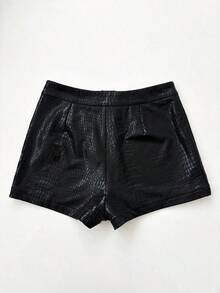 LUNE Shorts ajustados de piel sintética, casuales para el verano - Negro - Ver 3