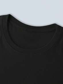 Camiseta de mujer, cómoda y casual, de manga corta y cuello redondo, con estampado de corazón de llama rosa, diseño romántico y vibrante, longitud regular, adecuada para todas las estaciones, moda diaria, ideal para la ropa femenina de primavera y verano. - Negro - Ver 3