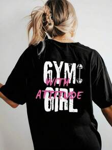 1 Piece Unisex Loose Fit T-Shirt 180g 100% Pure Cotton, Women's Gym Girl T-Shirt With Attitude Style Y2k Modern And Eye-Catching Design Ideal For Fitness And Fashion Lovers Comfort And Style In One Product One Size Fits All With The Phrase That Highlights Your Energy And Passion For Exercise Perfect For Any Occasion, Ideal For Daily Wear, Festivals, Concerts And All Seasons - 黑色 - 查看 6