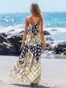 Vestido casual sin mangas con lazo para primavera y verano, atuendos de verano para mujer, vestidos de verano para mujer, atuendos de vacaciones, vestido de playa de verano para mujer, vestido de vacaciones estilo boho y fairycore, vestido sin esp - Multicolor - Ver 5