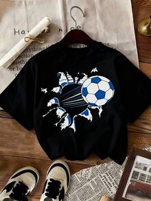 This Fashionable Women's T-Shirt Features A "Football Goal" Design And Is Made Of 100% Pure Cotton. It Has A Round Neck And Short Sleeves, Providing Comfort And Breathability. It Is Both Casual And Elegant, Making It A Must-Have Item For Summer. - 黑色 - 查看 6