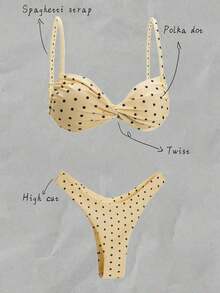 Elavelle Conjunto de bikini para mujer con estampado de lunares aleatorio, tirantes finos y corte alto sexy para el verano y la playa - Multicolor 2 - Ver 5