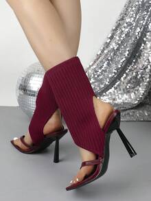 Women's Elegant Strap Commuter High Heel Sandals - Burgundy - View 7