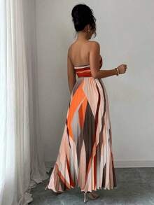 Vestido tubo elegante con diseño de pinza en la cintura para mujeres - Multicolor - Ver 2
