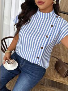 Weeklong Camisa suelta con botones y bordado de ojetes asimétrico, atuendo casual para diario/vacaciones, ropa de oficina - Multicolor - Ver 4