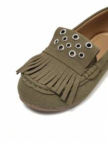 Green Tassel Rivet Decor Flat Round Toe Casual Comfortable Versatile Lightweight Daily Office Vacation Slip-On Shoes For Women, All Season - Olive Green - View 6