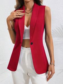 Blazer chaleco unicolor con botón - Rojo - Ver 1