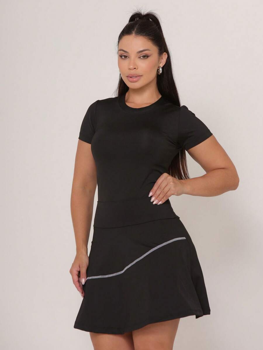 Conjunto Fitness Saia Com Blusinha Esportiva Moda Evangélica Para Treino Academia Pilates