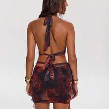 Women's Leopard Ombre Deep V Backless Ruffled Mini Dress, Sexy Summer Dress Suitable For Parties, Daily Outing, Festivals, Street Events, Night Outs, Cocktail Parties,Halloween - Multicolor - Ver 3