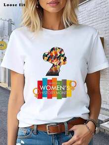 100% Cotton T-Shirt For Women's History Month | Multicolored Woman Silhouette With Diverse Faces And Books Design | March Is Women's History Month, An Opportunity To Celebrate Women's Achievements. | Casual Style, Cartoon Design - 白色 - 查看 7