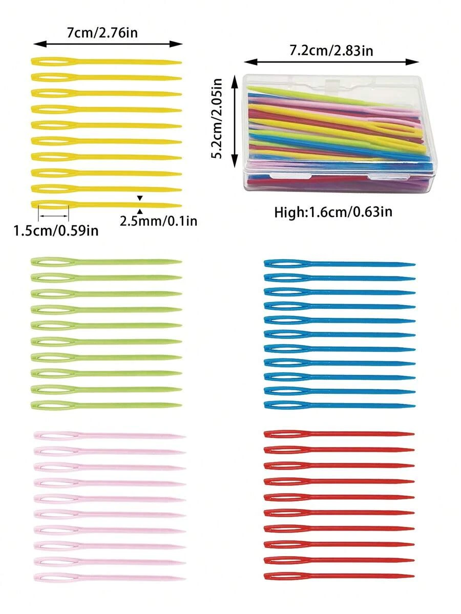 50 piezas Agujas de tejer de plástico de 7 cm, ojo súper grande de 2,5 mm, adecuado para varios hilos, sin necesidad de enhebrador, fácil para personas mayores. Viene con caja de almacenamiento transparente, a prueba de polvo y antiperidida, conveniente para tejer, coser, manualidades DIY, hacer muñecas y fijación temporal - Aguja de tejer de plástico de 7 cm - Ver 1