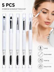Bộ cọ trang điểm hai đầu 5/3/2/1 chiếc kèm nắp bảo vệ, bao gồm cọ chuốt mi, cọ kẻ mắt vát, cọ môi silicon và cọ xoắn ốc. Giúp trang điểm chính xác, giữ cho lông cọ sạch sẽ và giữ được hình dạng. Hai đầu, độ cong có thể điều chỉnh, sợi mềm mại, dễ mang theo, phù hợp cho cả chuyên gia trang điểm và người mới bắt đầu, dễ dàng vệ sinh. - trắng - Xem 5