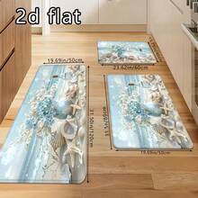 1 pieza/2PCS/3PCS Alfombras de cocina, estampado de conchas marinas & flores, antideslizante, absorbente de agua, suave & cómodo, fácil de limpiar, ideal para la decoración del piso de la cocina - Multicolor - Ver 7