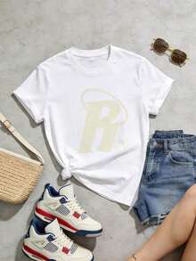 Camiseta casual de mujer de verano, cuello redondo, manga corta, tejido suave |   R | Estilo callejero americano, tienda local, tops para salir, algodón, vintage, estilo callejero europeo y americano, casual deportivo, estilo unisex, estilo casual urbano, tops bonitos, Generación Z, curvas, ropa Y2K, camisetas divertidas, tops de mujer, conjuntos de vacaciones para mujer, top lindo, camiseta gráfica, conjuntos de primavera, camisetas holgadas, ropa de calle retro, estilo de los 90, estilo de los 2000, subcultura, top , tops blancos, atuendo de fiesta de los 90. Adecuado para primavera, verano y otoño - Blanco - Ver 4