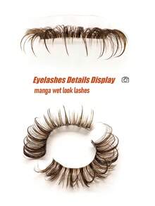 Sibeuna 7 Pairs Wet Glossy Manga Espresso Brown Tipped False Eyelashes, Transparent Band, Seamless Comfortable 3D Fluffy Dense Dramatic Cat Eye Lashes, 15-20mm, Reusable, Beginner Friendly, Curly Slim Eyelash Extensions Makeup Tool, Mocha Brown, Wet Look Lashes - Brown - View 4